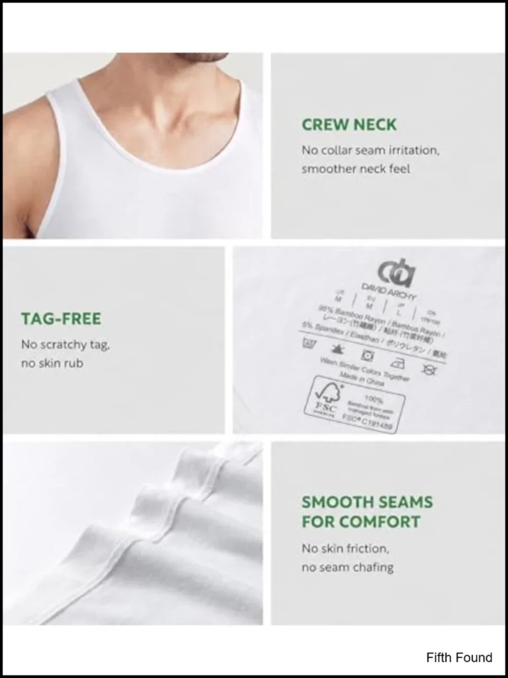 Men's Bamboo Rayon Tank Top Undershirts, Moisture-Wicking A-Shirt, Breathable,